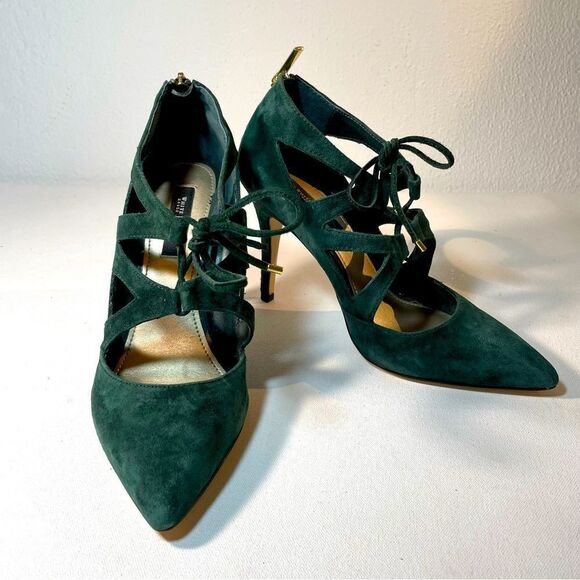 White House Black Market Shoes - White House black market Money Green Suede Lace Up Heels 9